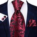 Hi-Tie Burgundy Paisley Striped Silk Wedding Tie For Men New Design Mens Necktie Hanky Cufflinks Set Business Party Dropshipping. 