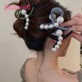 Vintage Hair Claw Clasp Stylish Faux Pearl Hair Claw with Cross Hollow Out Design Strong Grip Anti-slip Hair Styling Tool for Women.