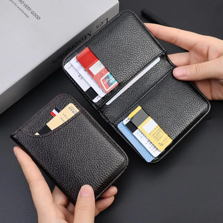 Large Capacity Flip Card Bag Pocket Wallet Multi-Function Card Holder  Purse Portable Durable Black Ultra-Thin Simple Leather Men