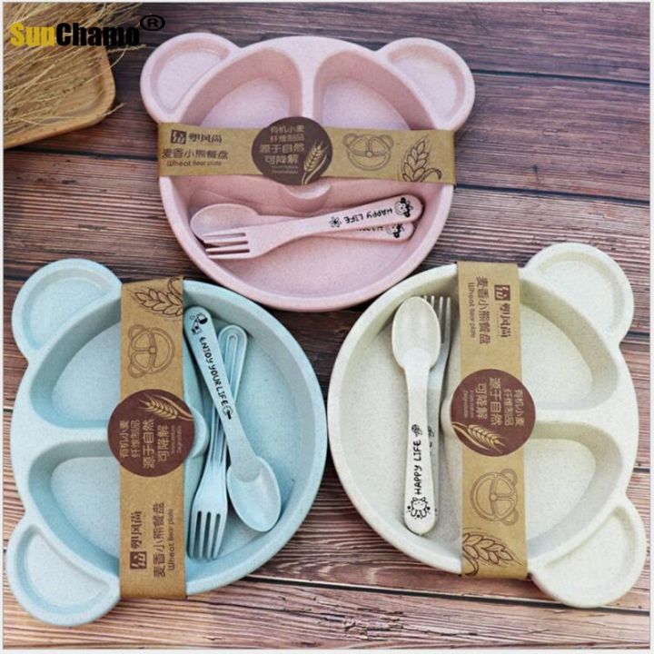 3pcs/set%20Wheat%20Straw%20Tableware%20Cartoon%20Bear%20Children%20Dishes%20Kids%20Dinner%20Plate%20Baby%20Fork%20Spoon%20Eating%20Dinnerware%20Dish%20Set%20-%20Image%205