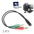 2Pcs 3.5mm Stereo Jack 1 Female to 2 Male Y Splitter Cable Headphone Microphone Plug Audio AUX to AU. 