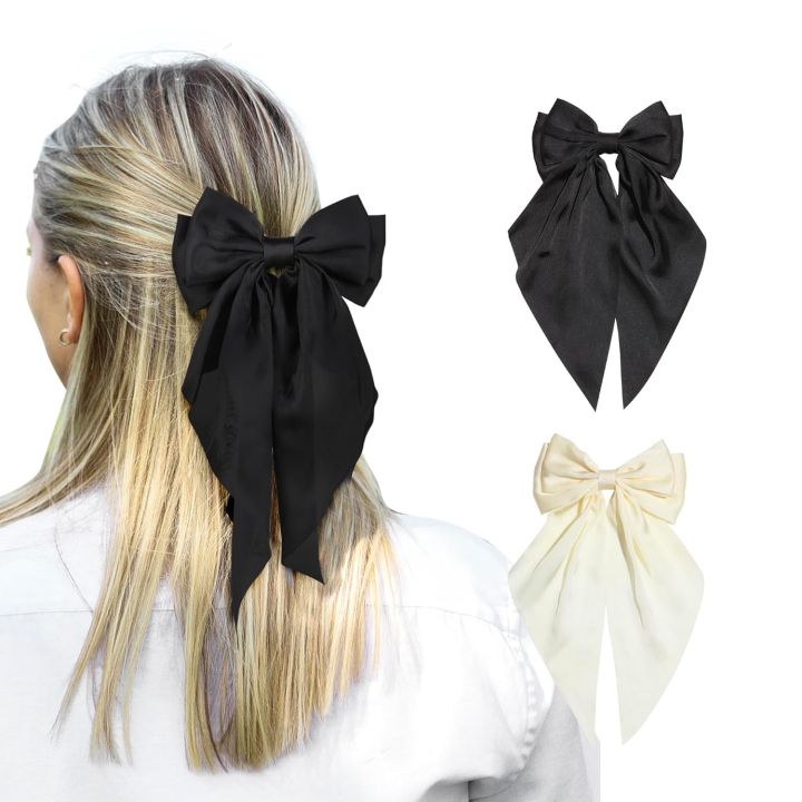 Hair%20Bows%20for%20Girls%20Ribbons%20Pink/Black/White%20Bow%20Girls%20Ribbon%20Hair%20Accessories%20for%20Woman%20Simple%20Solid%20Satin%20Spring%20Clip%20Hair%20Pin%20-%20Image%206