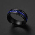 SHOUMAN Black 8mm Wheel Shape Luxury Blue Zircon Titanium Steel Wedding Band Ring for Men Women Lover Wedding Charm Jewelry BruberryBe.