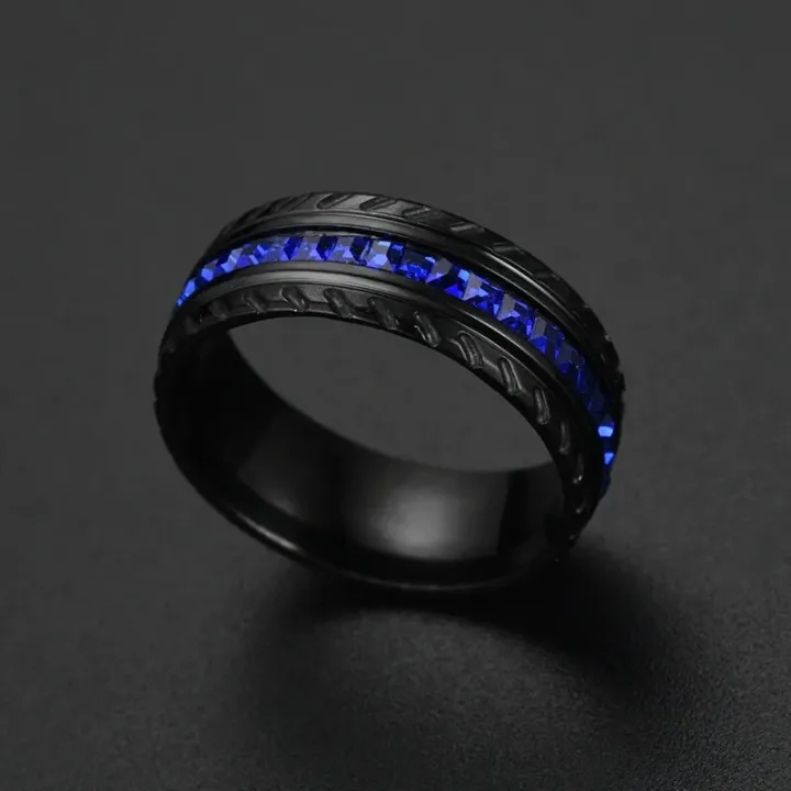 SHOUMAN%20Black%208mm%20Wheel%20Shape%20Luxury%20Blue%20Zircon%20Titanium%20Steel%20Wedding%20Band%20Ring%20for%20Men%20Women%20Lover%20Wedding%20Charm%20Jewelry%20BruberryBe%20-%20Image%204