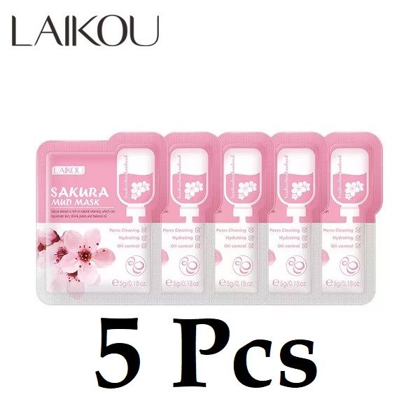 LAIKOU 5 Pcs/Set Sakura Pores Cleansing Hydrating Mud Mask- 5g/Each