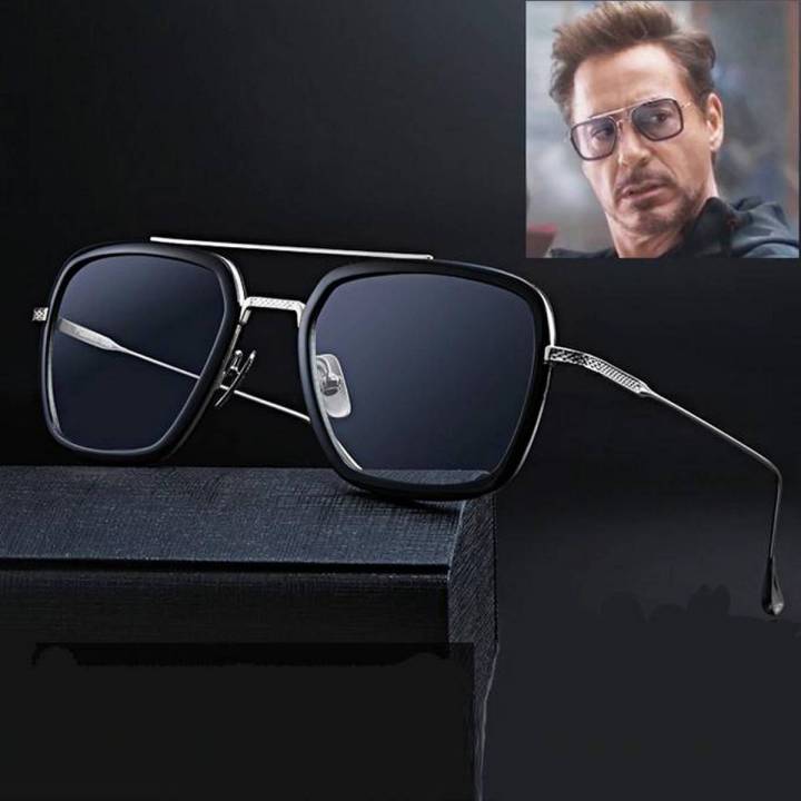 Blue Lens Silver Tony Stark Sunglasses For Men