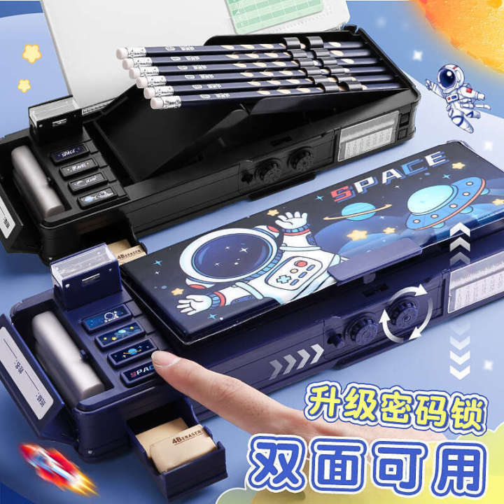 Password lock stationery box fingerprint unlock high tech pencil case boys' and children's multifunctional password with new features