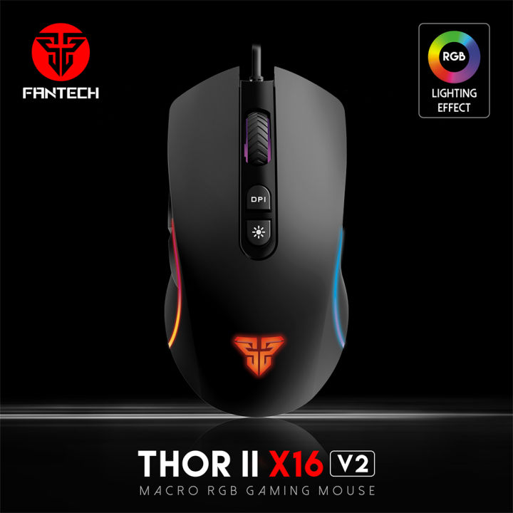 FANTECH X16 Profession Gaming Mouse 12800DPI Adjustable 6 Button Macro Cable RGB Mouse For Mouse Gamer FPS LOL Ergonomic Mouse