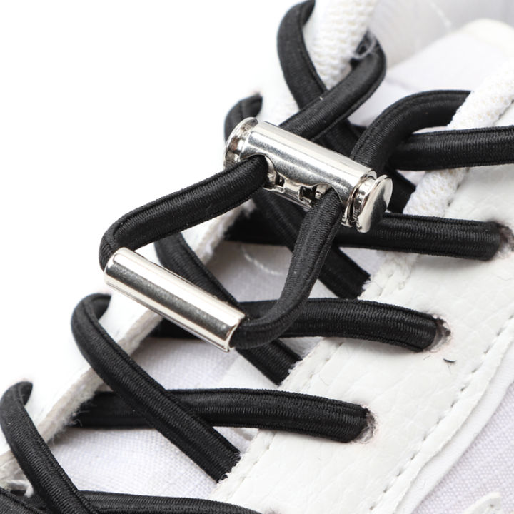 LSGS 1Pair New Round Elastic Shoelaces for Sneakers Metal Lock Shoelace Without Ties Lazy Kids Adult Quick Lace Rubber for Shoe Boots