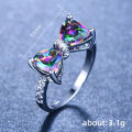 LI Women Rainbow Bowknot Ring With Crystal Stone Colorful Zircon Topaz Engagement Wedding Ring.