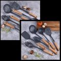Silicone Cooking Utensil Set,12pcs Silicone Cooking Kitchen Utensils Set, Best Kitchen Cookware Wooden Handle, Black Kitchen Utensils Set, Utensils Set Black Handle, Silicone Utensils Set 12x16cm. 