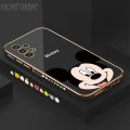 Hontinga for Samsung Galaxy A13 4G Back Cover + Free Lanyard Luxury 6D Plating Cartoon Cute Mouse Side Pattern Case Soft Silicone Square Phone Cases. 