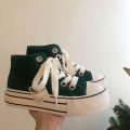 Autumn Red Shoes Canvas Shoes High-Top Women's Hong Kong Style2022New Year All-MatchinginsThick-Soled Small Sneakers. 