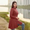 Maroon Jacquard Fashion Design Front-Open Sweater for Women. 