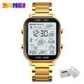 SKMEI 1888 design 3D pedometer golden man digital watch costume Stainless steel rectangle vintage business wristwatch For Men. 