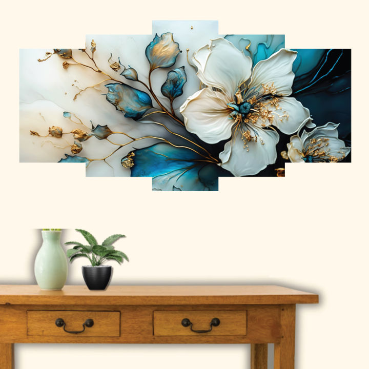 5-Part Flower Canvas Wall Art – 36x18 Inch | Waterproof PVC Board ...