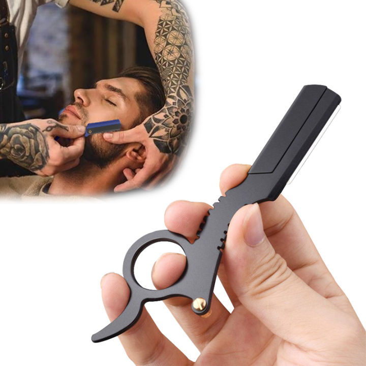 Retro Manual Shaver Straight Edge Haircut Beard Hairstyle Engraving Eyebrow Trim Professional Straight Edge Folding Razor Holder