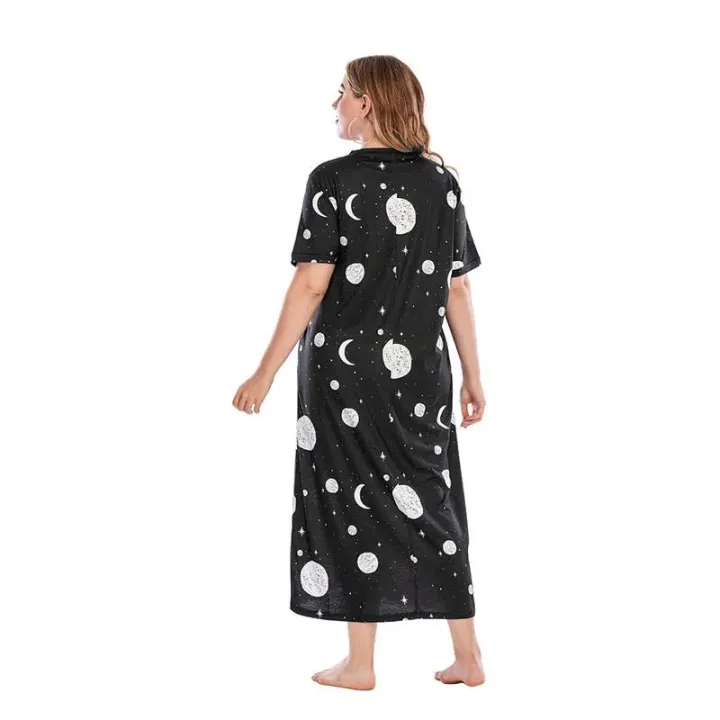 Holiday%20Beach%20Mini%20Dress%20Muslim%20Large%20Size%20Dress%20for%20Women%20Casual%20T-shirt%20Home%20Wear%20Loose%20Star%20Pattern%20Muslim%20Arabia%20Dubai%20Abaya%20-%20Image%204