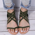 2021 summer new European and American plus size woven flat back zipper roman sandals women's spot clip toe women's shoes.
