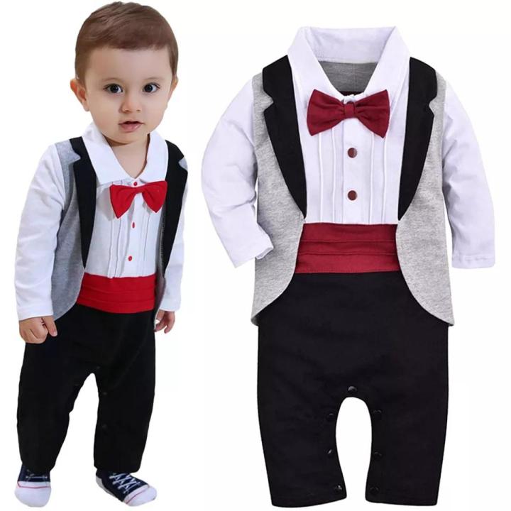 Boy baby red bow tie romper party dress