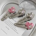 Y2K Exquisite Elegant Metal Wave Duckbill Hair Clips/ Versatile Pink Heart Rhinestone Side Bangs Hair Ornament. 
