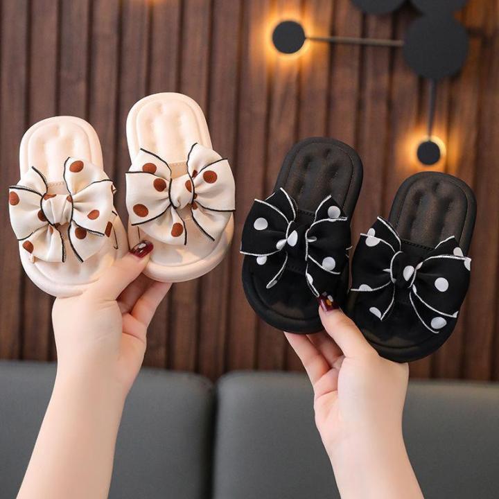 Bow Flats Open Toe Slide Sandals Non-slip Flip Flops Children Home Slippers Kids Girls Summer Cute Beach Slippers Shoe