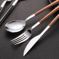 Stainless Steel Tableware Wooden Handle Dinnerware Fork Spoon Teaspoon Cutlery Tools. 