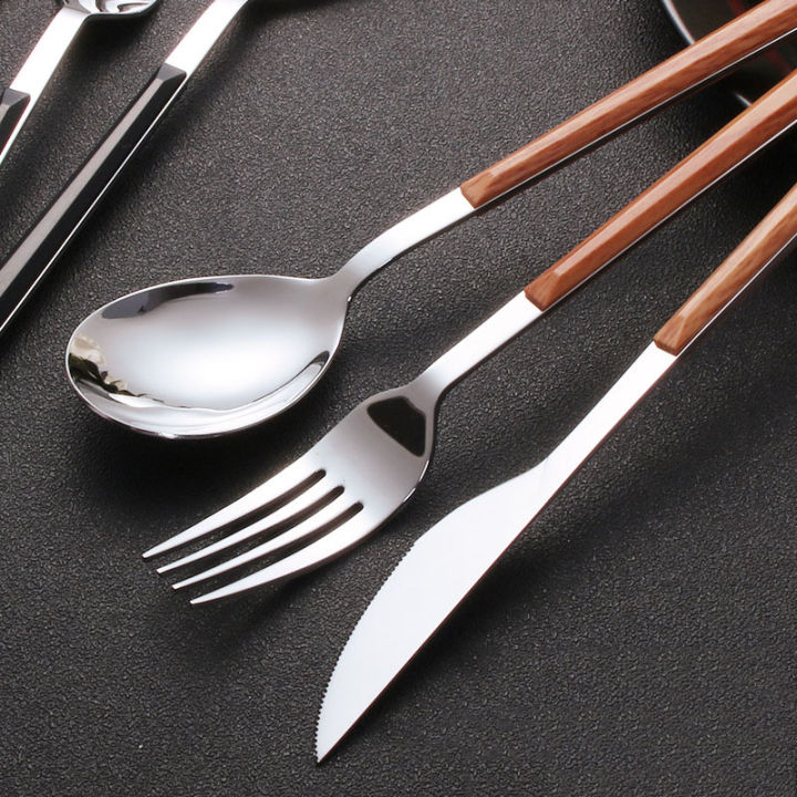 Stainless%20Steel%20Tableware%20Wooden%20Handle%20Dinnerware%20Fork%20Spoon%20Teaspoon%20Cutlery%20Tools%20-%20Image%204