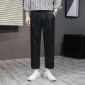 BROWON Mens Dress Pants Summer Thin Solid Color Smart Casual Suit Pants Straight Loose Elastic Back Waist Ankle-Length Trousers. 