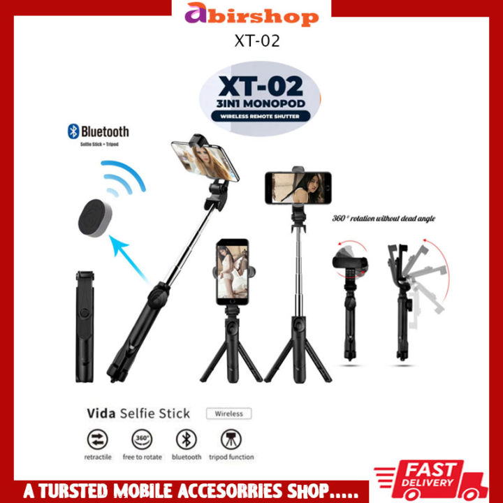 XT-02 Selfiestick Wired Remote Shutter Hanheld Stablizer Tripod