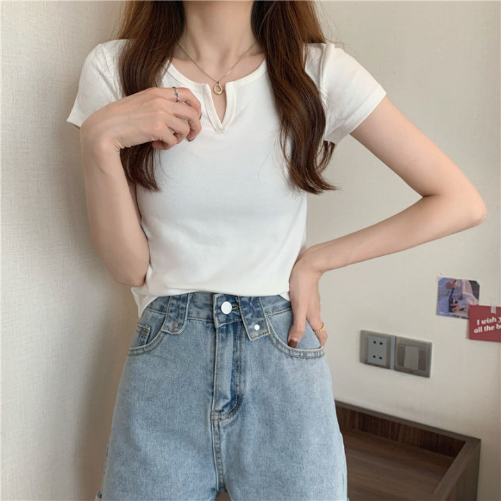 Cotton%20Short%20Women's%20Summer%20Design%20Sense%20Pink%20Slim-Fit%20Navel%20Hot%20Girl%20Women's%20Clothing%20%20T%20T-shirt%20Short%20Sleeve%202024%20Summer%20New%20-%20Image%206