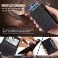 Carbon Fiber Leather Business Metal Aluminum Wallet for Men RFID Blocking 100% Genuine Leather Slim Pop Up Card Holders. 