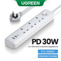 UGREEN 30W Extension Socket Fast Charger UK Plug with 3 AC Outlets 2 USB-A 1 USB-C Ports Power Strip for iPhone 15 Samsung Galaxy S24.