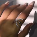 Crescent Moon Ring European and American fashion Star Moon Ring national wind Star Moon index finger ring.