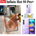 3 in 1 Infinix Hot 50 Pro+ 4G TPU Soft Silicone Transparent Phone Cover with Camera Protective Film Back Cover Infinix Note 40 Pro+ Tempered Glass+Back Film. 