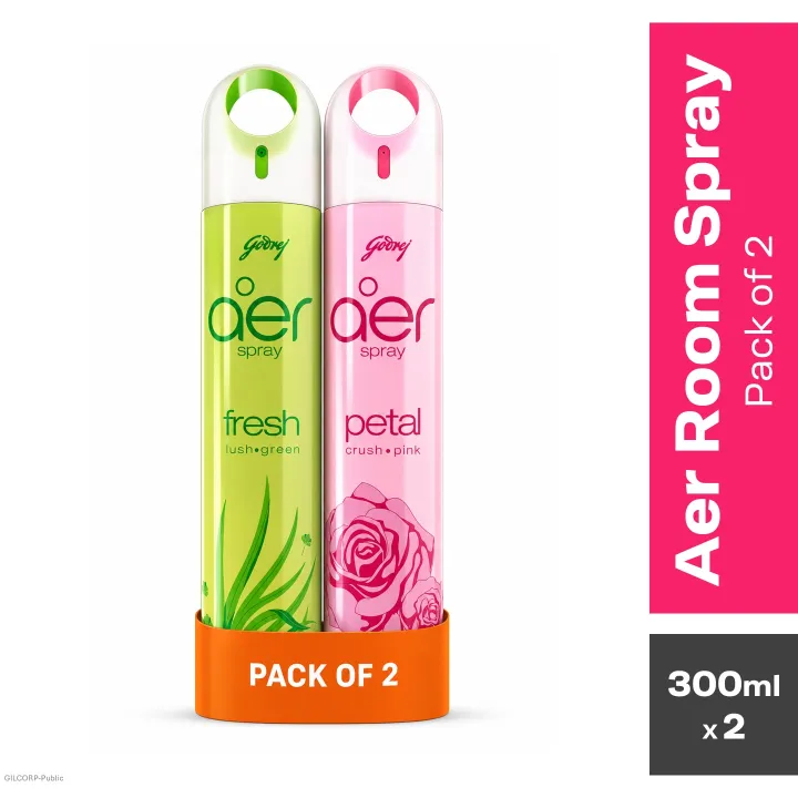 Aer Room Air Freshener Spray (Petal Crush Pink + Fresh Lush Green) 600ml - Pack Of 2