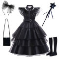 Wednesday Addams Cosplay Dress for Girl Kids Movie Wednesday Cosplay Costumes Black Gothic Dresses Halloween Party Women Clothes.