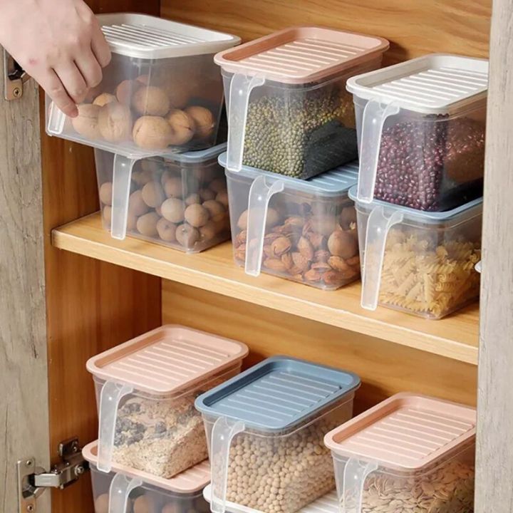 Transparent Food Storage Box Kitchen Refrigerator Storage Boxes with Lid Handle Grains Beans Storage Organizer Food Containers