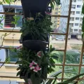 2 set of Vertical Plastic Flower planter Tub with wall mounted stand and 6 pockets Pots, Wall Hanging planting Pots. 