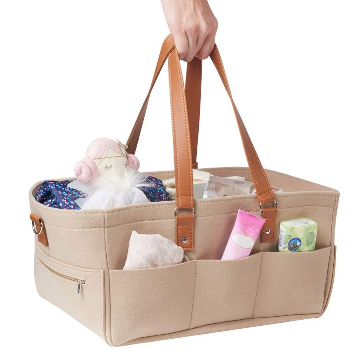 Durable%20Baby%20Diaper%20Caddy%20Organizer%20&%20Changing%20Pad,%20Unisex%20Portable%20Storage%20Bin%20for%20Travel%20or%20Home,%20Eco-Friendly%20Felt%20Basket%20Bag%20with%20Customizable%20Compartments,%20Leather%20Handles%20-%20Image%205