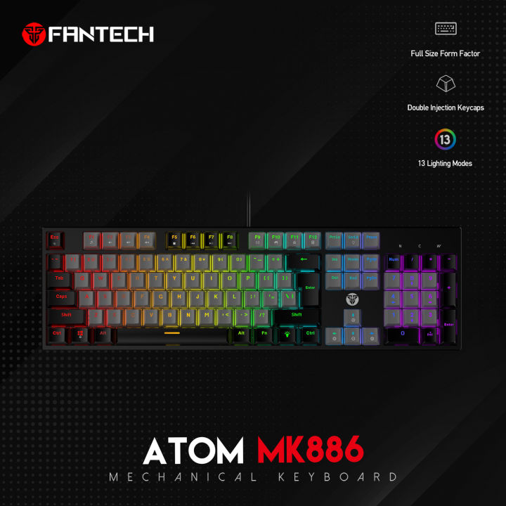 FANTECH MK886 ATOM RGB MECHANICAL KEYBOARD Double-Injection Key, 104 Keys, Red And Blue Switch, 25 Keys Anti-Ghosting For PC, Laptop