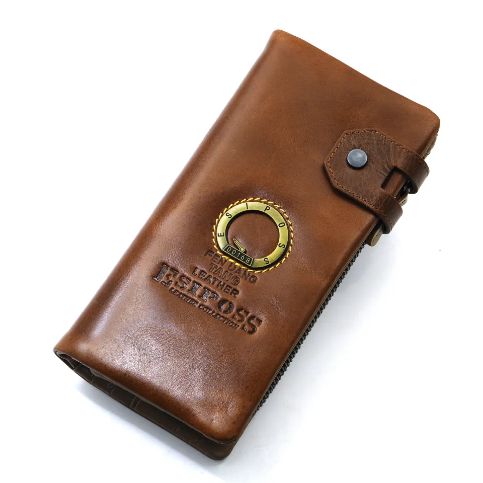 Mens Phone Leather Wallet Long Wallet With Mobile Pocket