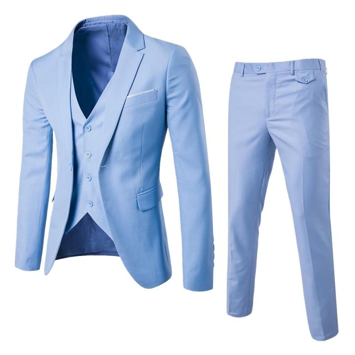 CHAMSGEND Groomsmen Male Three-piece Full Men's Suit Pant Sets Casual Wedding Party Nightclub Slim Fit Black Blazer For Men