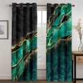 3D Modern Black Gold Abstract Art Marble Elegant Design 2 Pieces Thin Shading Window Drape Curtain for Living Room Bedroom Decor.