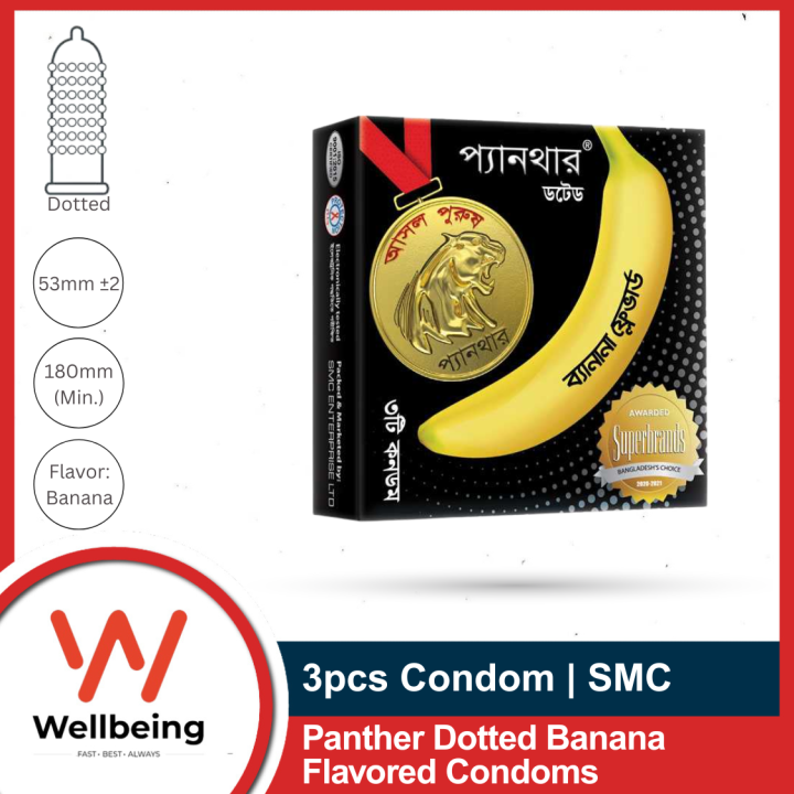 SMC Panther Dotted Banana Flavored Condom for Men | 3pcs Pack