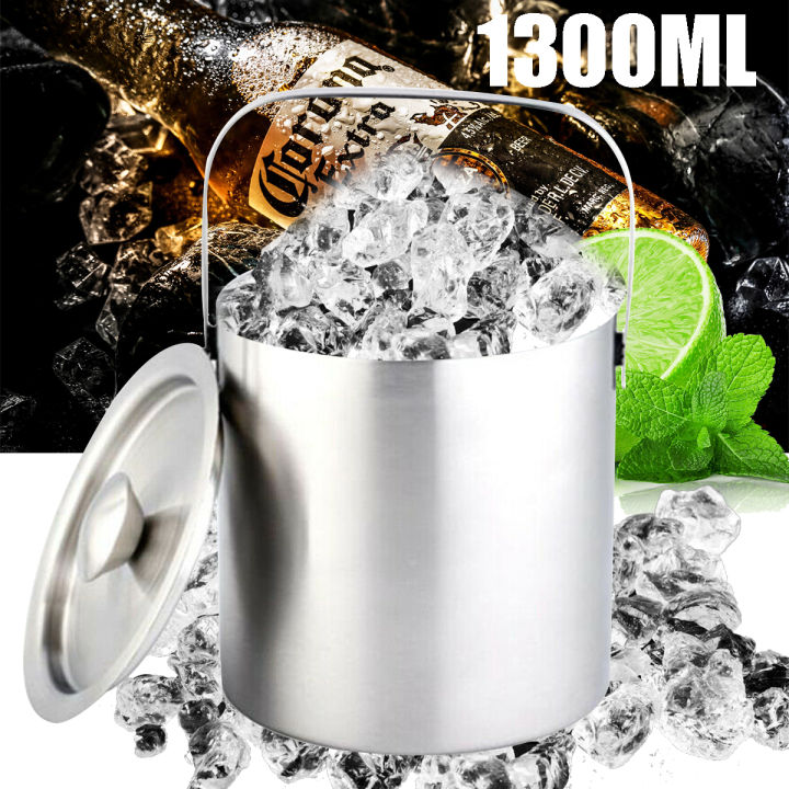 1.3L Ice Bucket Double Insulated Handle Double Wall Insulated Bucket ...