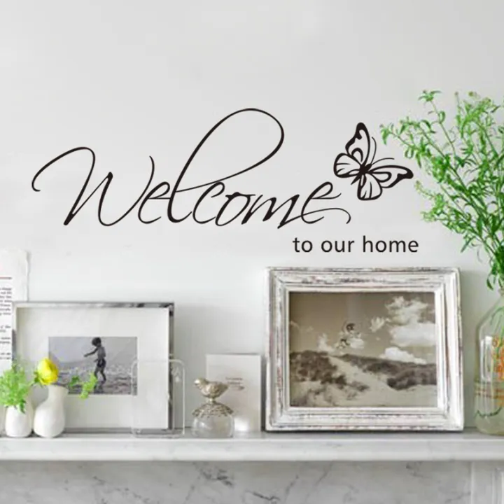 'Welcome%20To%20Our%20Home'%20Text%20Patterns%20Wall%20Sticker%20Home%20Decor%20Living%20Room%20Decals%20Wallpaper%20Bedroom%20Decorative%20Butterfly%20Stickers%20-%20Image%205