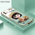 Hontinga for Realme C11 2021 Case Luxury 6D Plating Cute Satchel Girl Side Pattern Soft Back Cover Silicone Square Phone Cases.