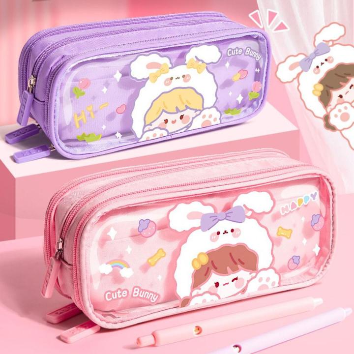 New tationery Box Cartoon Girl Pencil Bag Kawaii Korean tyle Dektop torage Multi Layered tationery Bag Waterproof Zipper Large Capacity Pencil Pouch Children
