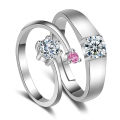 Couple Rings  Silver-color Adjustable Rings With White Crystal Romantic  Ring. 